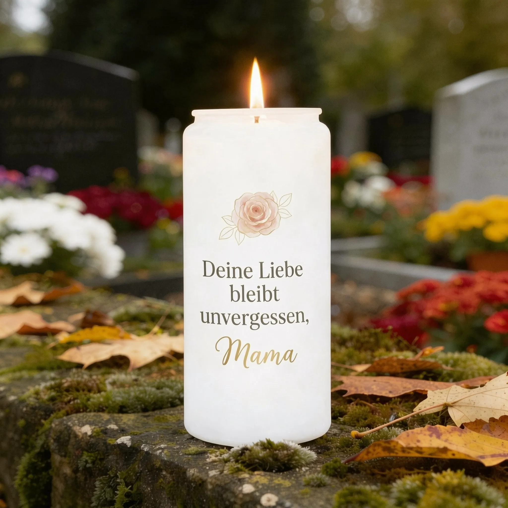 Grabkerzen Aufkleber "Mama: Deine Liebe bleibt"