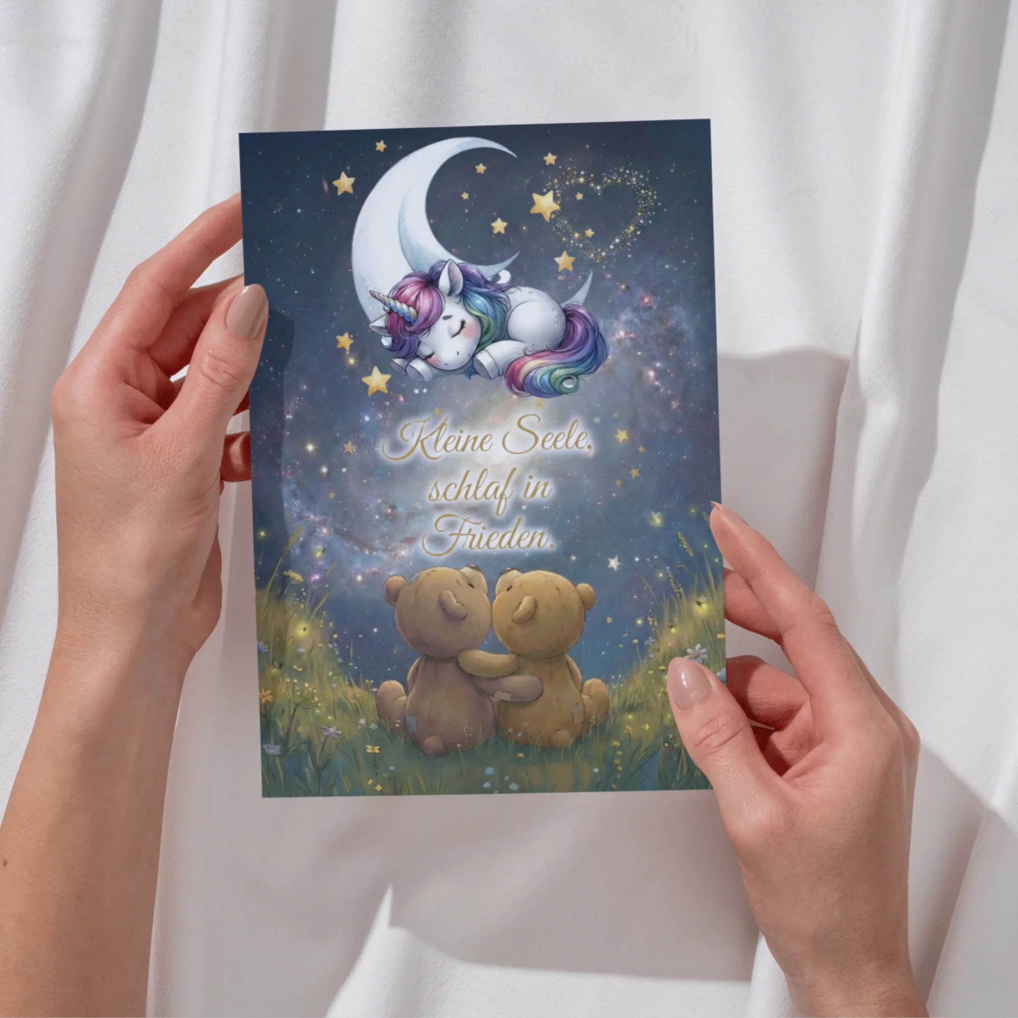 Trauerkarte Sternenkind, Beileidskarte Kind, Kleine Seele schlaf in Frieden | Teddy